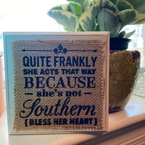 mudpie White and Burlap 3x5 “Bless Her Heart” Block Plaque